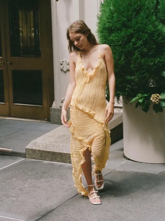 Zara Dresses & Skirts - ZARA Asymmetrical Yellow dress with pleats and ruffles S NWT